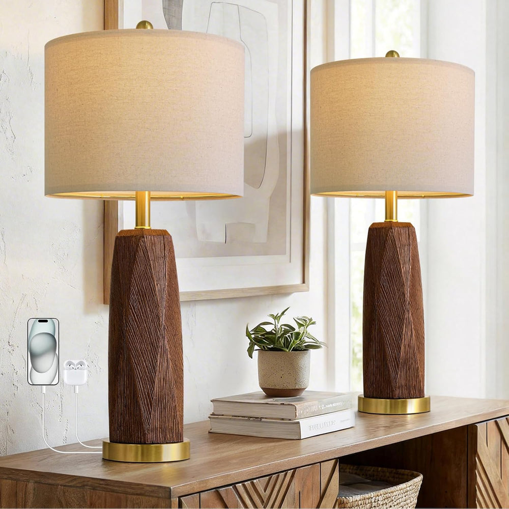 BOBOMOMO 27.5" Table Lamps Set of 2 with USB-A & USB-C Charging Port...