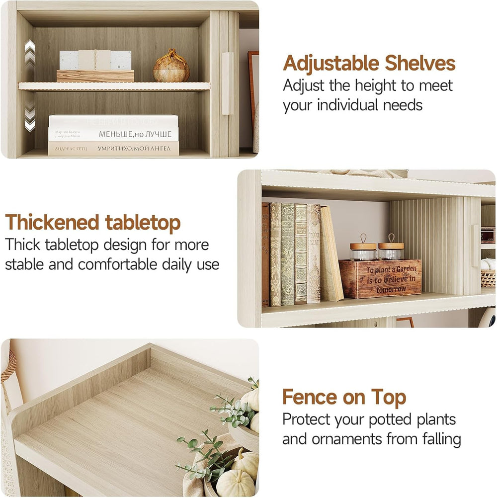 ONBRILL 44" Sideboard Buffet Cabinet with Outlet/Sliding Door Natural White