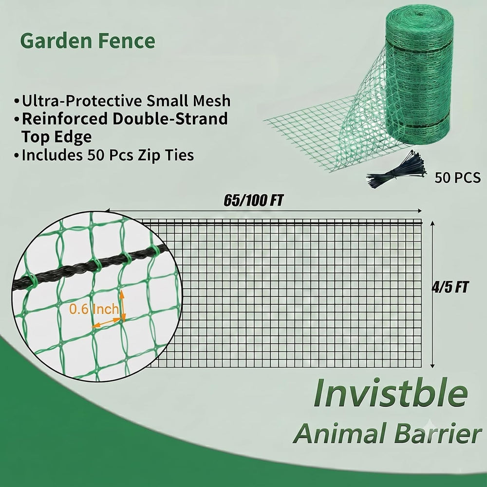 7x100 FT Deer Fence Netting, Plastic Mesh Roll, Garden Protection, Green