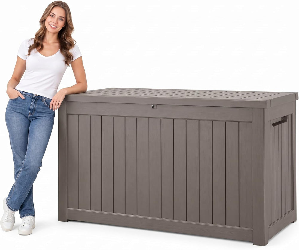 300 Gallon Outdoor Storage Box Resin Deck Box All Weather Waterproof Large Lo...