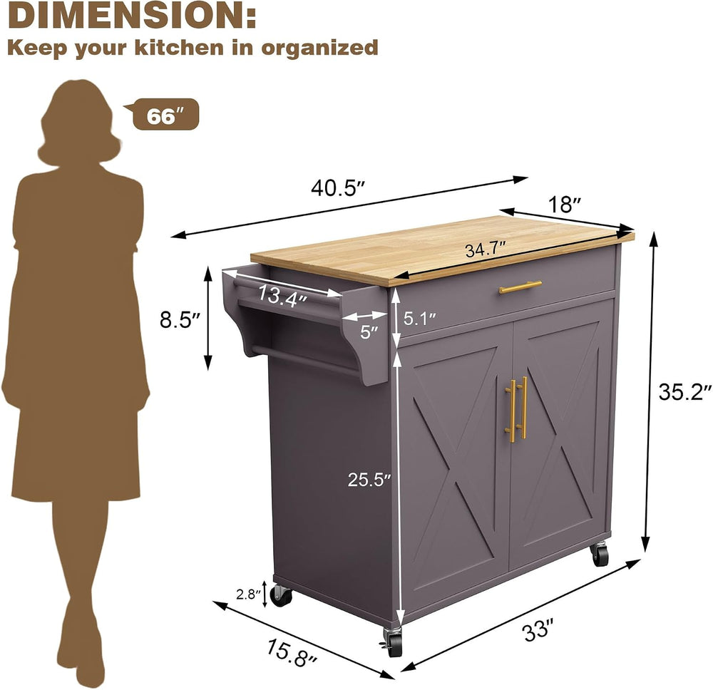 Kitchen Island with Storage, Rolling Island Table with Drop Leaf