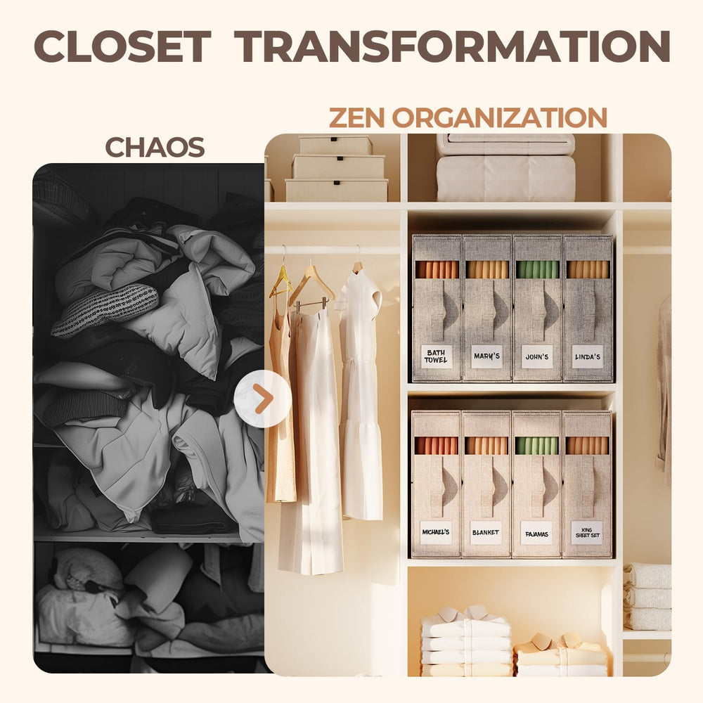 Sheet Organizers and Storage for Linen Closet, 6Pack Beige