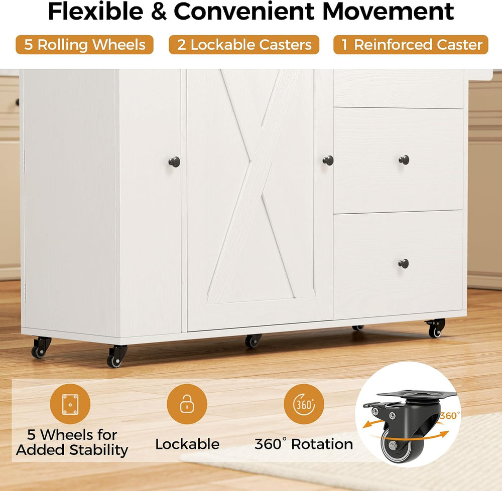 IRONCK Rolling Kitchen Island with Storage & Drop Leaf, 47.2" Kitche...