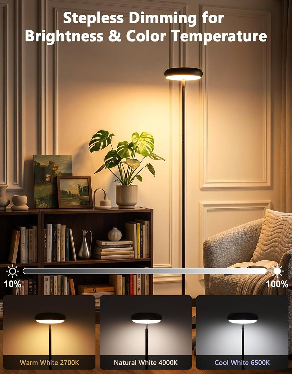Bairth Uplighter Floor Lamp for Living Room, Ripple and Star Projector