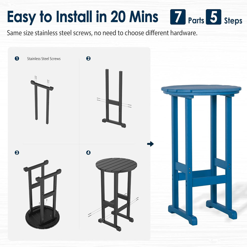 nalone 40" Outdoor Bar Table, All Weather HDPE Bar Height Patio Table Co...