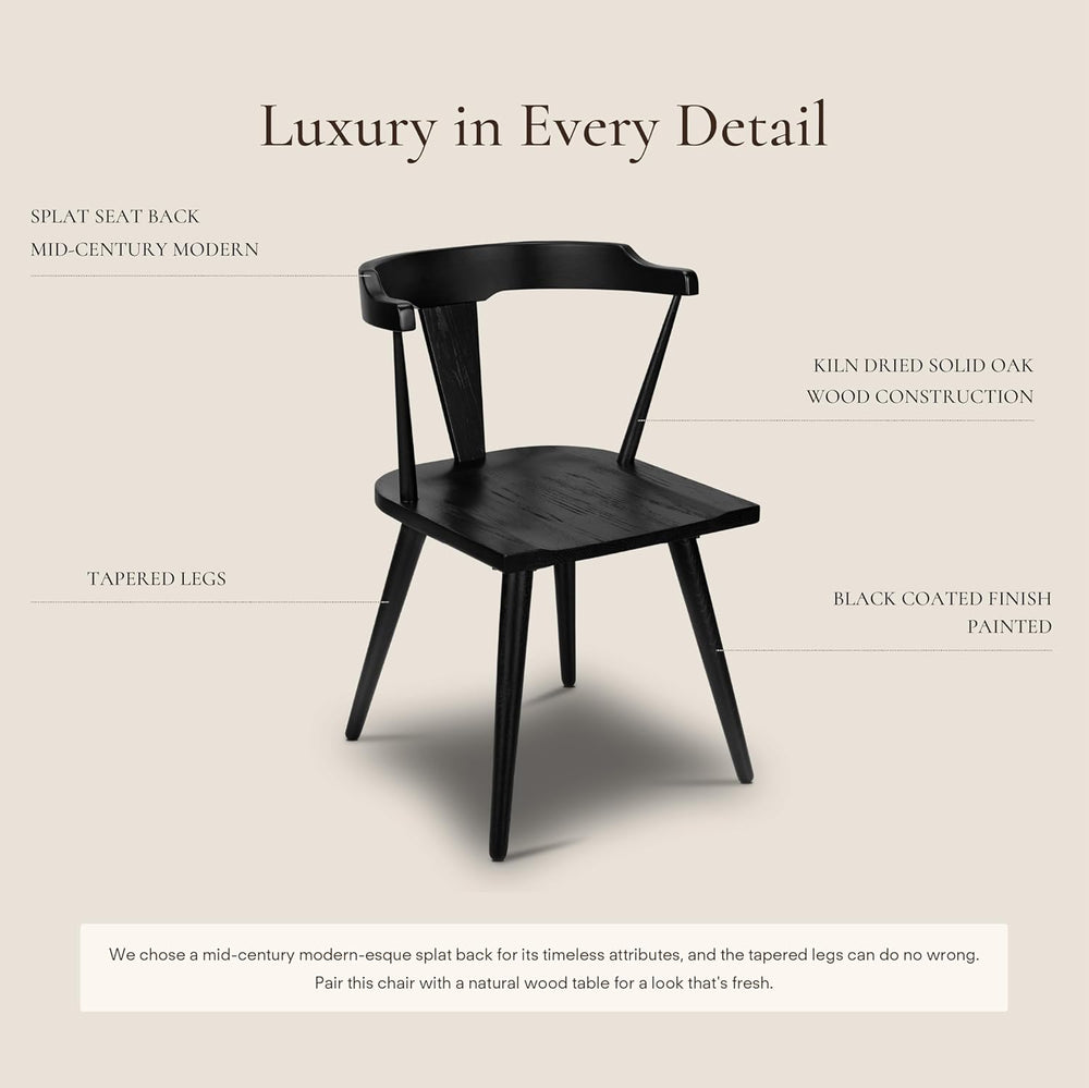Poly & BARK Mid Century Modern Enzo Black Dining Chair – Solid Oak Wood S...