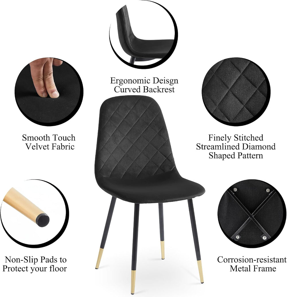 NORDICANA Velvet Dining Chairs, Black, Set of 4