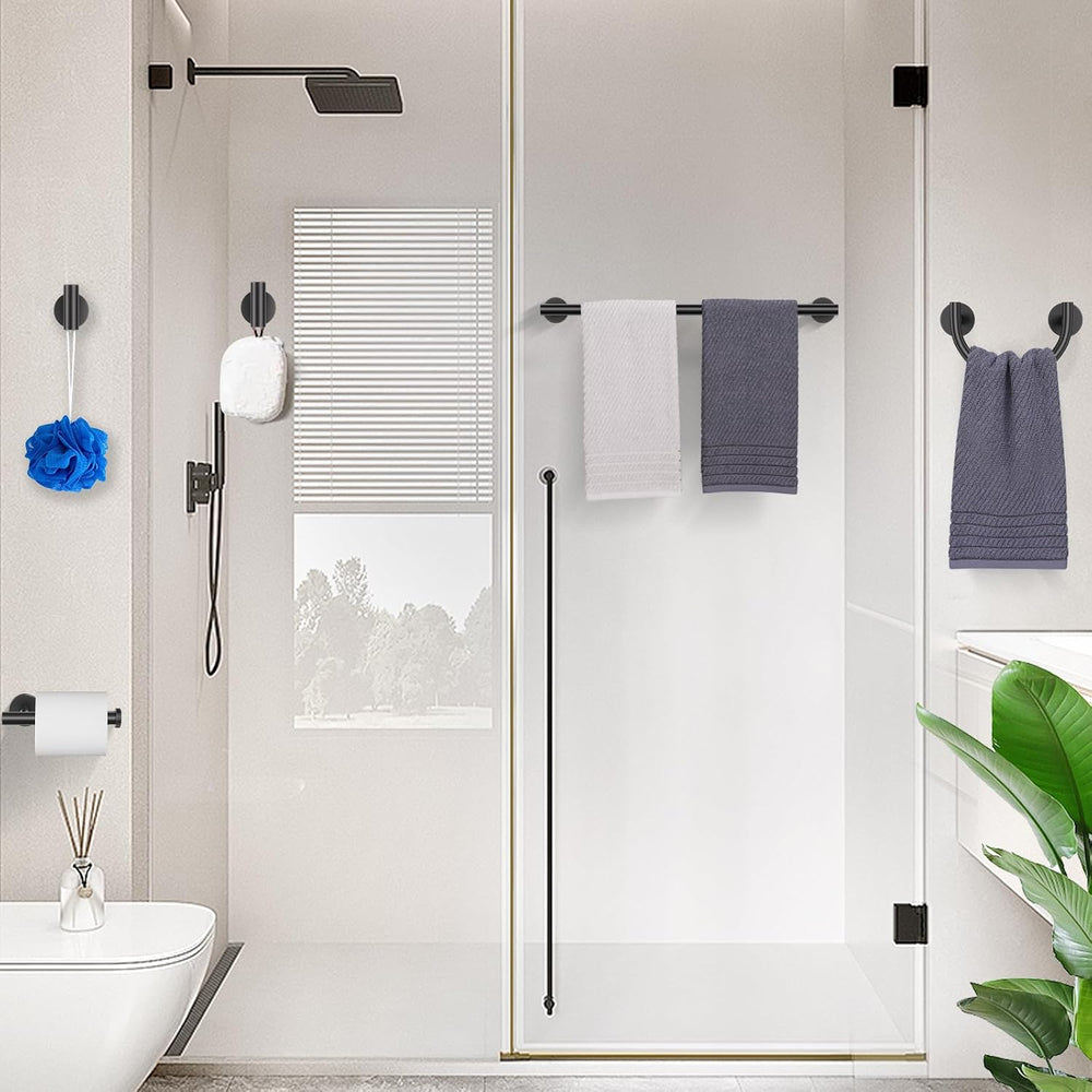 TURS Matte Black 5-Piece Bathroom Hardware Set Towel Bar Set 23.6inch Towel R...