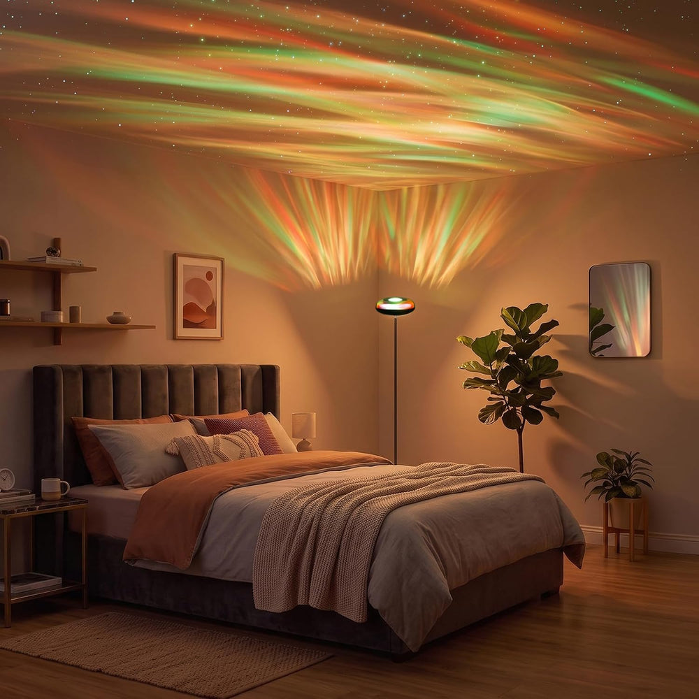 Bairth Uplighter Floor Lamp for Living Room, Ripple and Star Projector