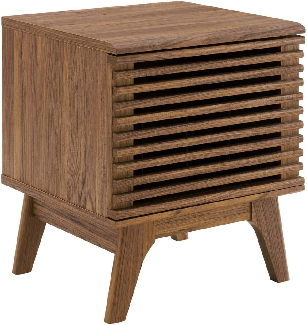 Modway Render Mid-Century Modern 19" Vinyl Record Display Stand in Walnu...
