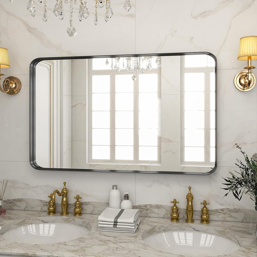 VooBang Bathroom Mirror 30"x48", Black Gorgeous Deep Frame Wall Mirror