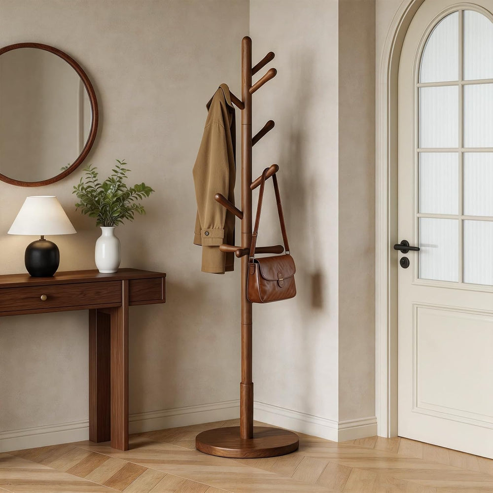 Solid Wood Coat Rack Freestanding with 9 Hooks - Wooden Coat Rack Stand for E...