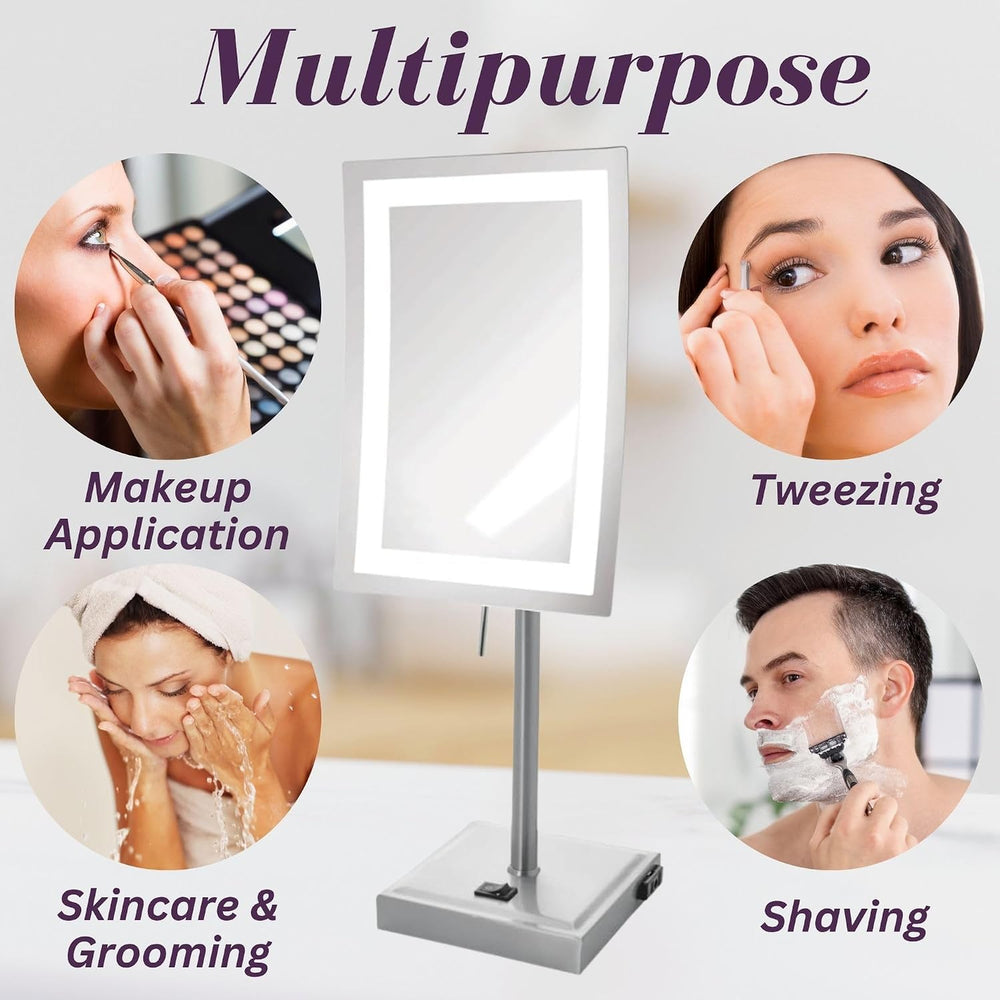 JERDON Lighted Makeup Mirror with 5X Magnification - Nickel - JRT910NL