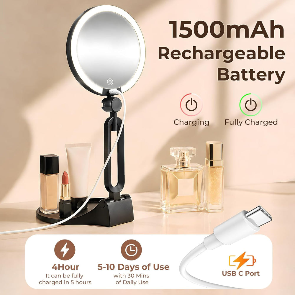 40X/1X Magnifying Mirror with Lights, Double Sided Travel Makeup Mirror