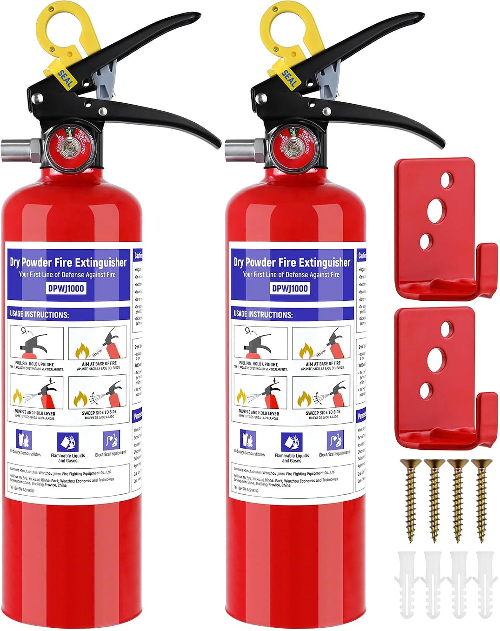 2 Pack Fire Extinguishers with Mount, 2.5 lb ABC Dry Chemical 1-A:10-B:C