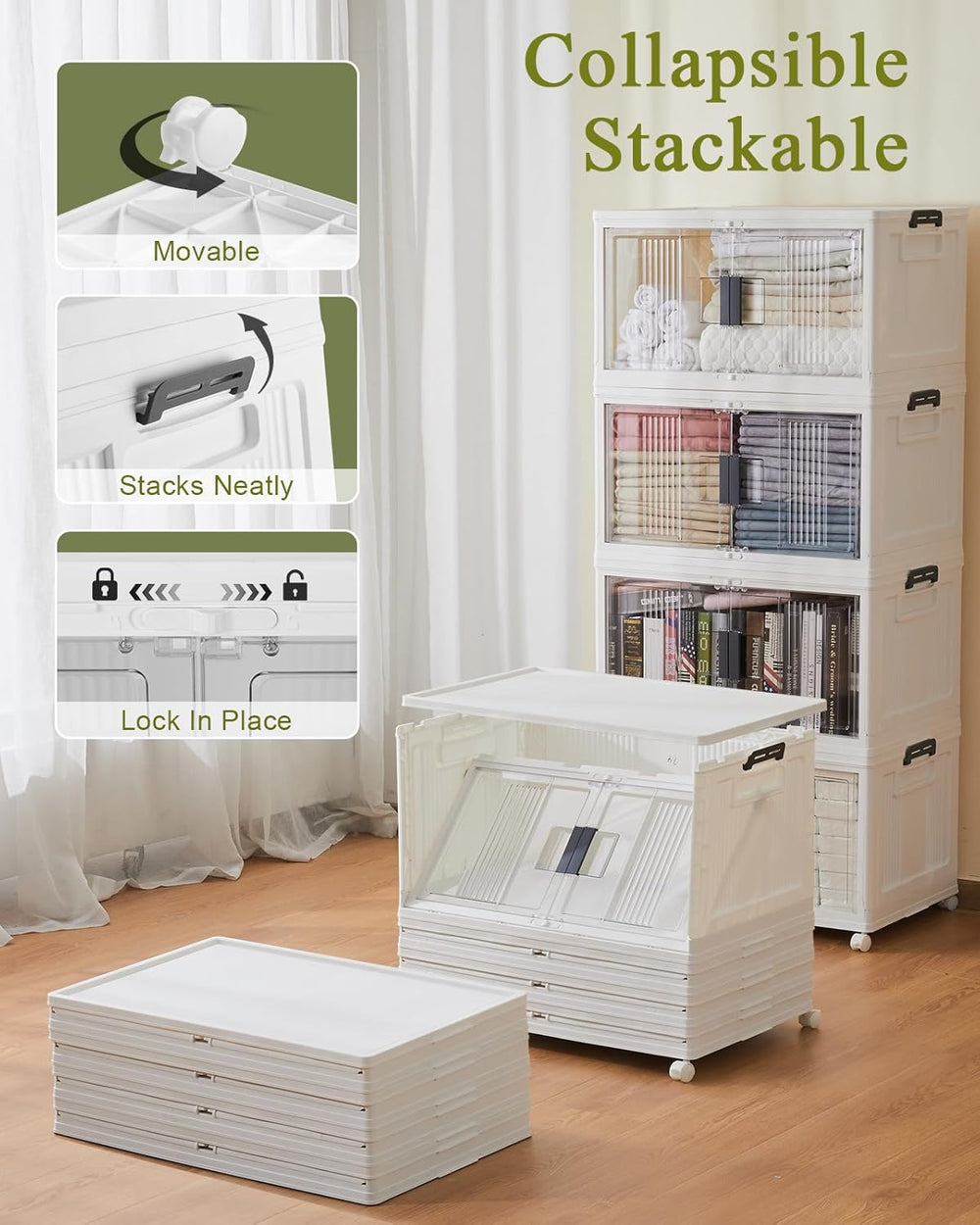 OlarHike 76QT Storage Bins with Lids for Home, Closet, Office, Dorm, 4 Pack