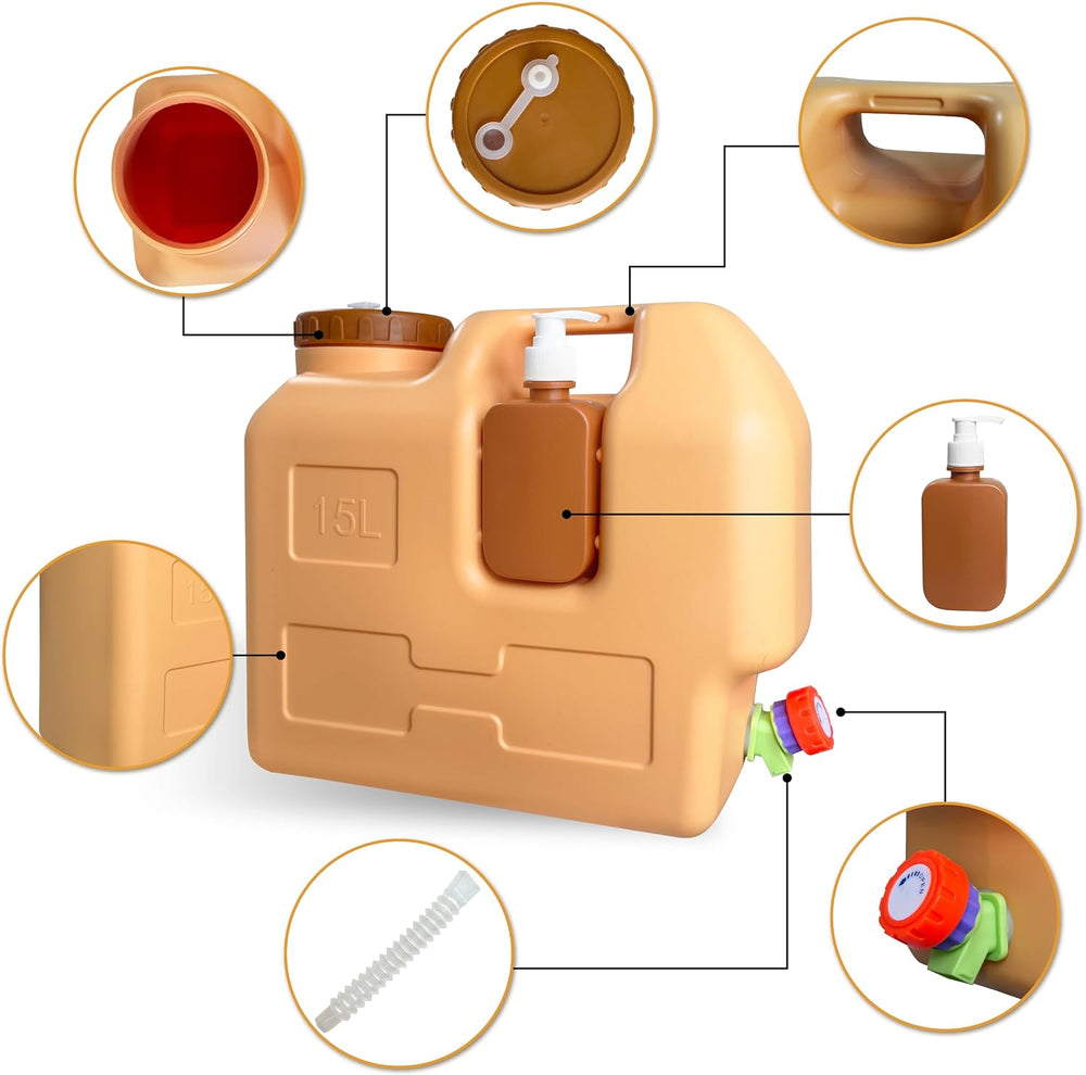 4 Gallon Water Container with Spigot, Portable Water Jug with Hand Sanitizer ...