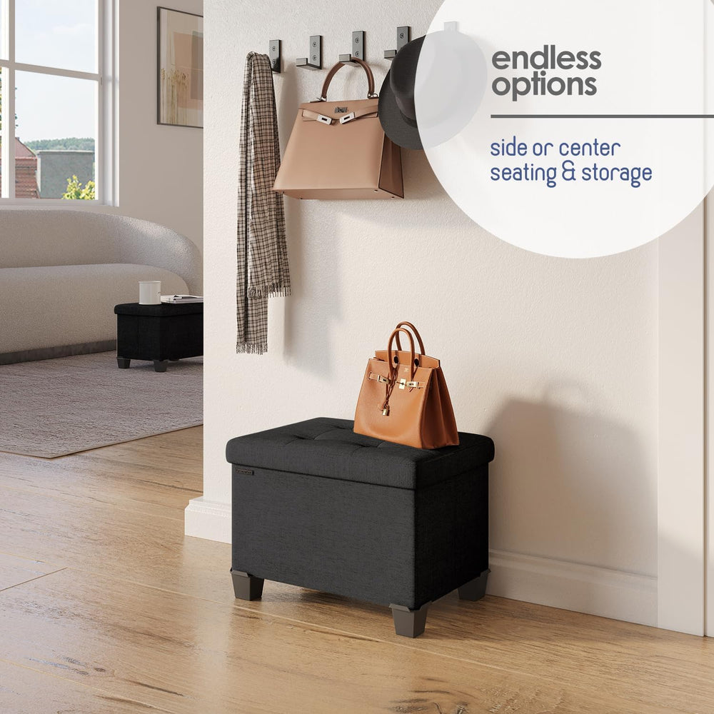 Storage Ottoman Cube with Small Bin, 16-in Square Ottoman with Storage for Li...