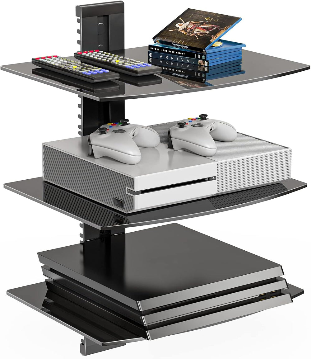 WALI 3 Tier Glass Floating TV Wall Shelf for Projector, DVD Players