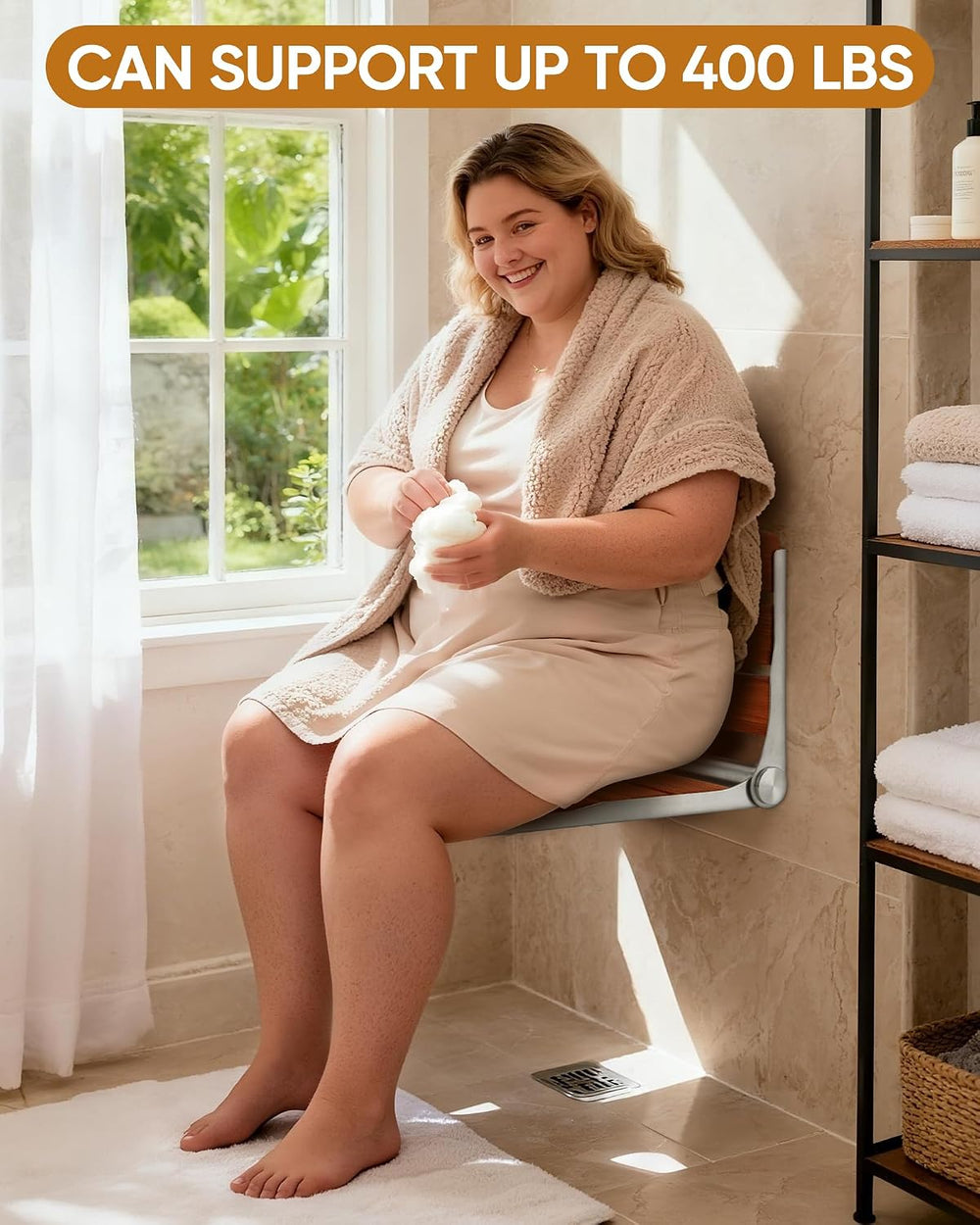 Folding Shower Seat Chair for Inside Shower Wall Mounted for Small Spaces
