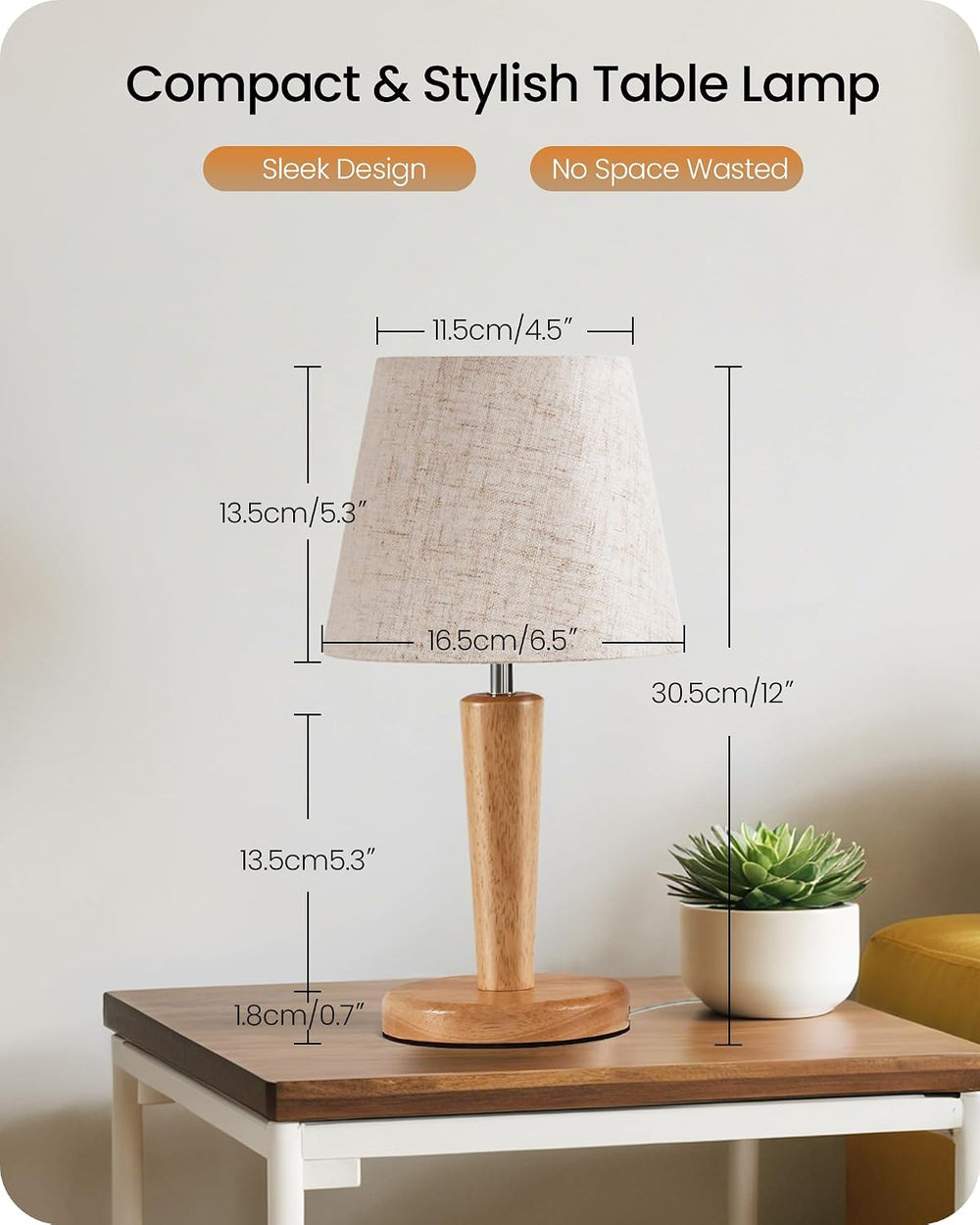 12" Wood Bedside Table Lamps Set of 2, Small Desk Lamps for Small Places...