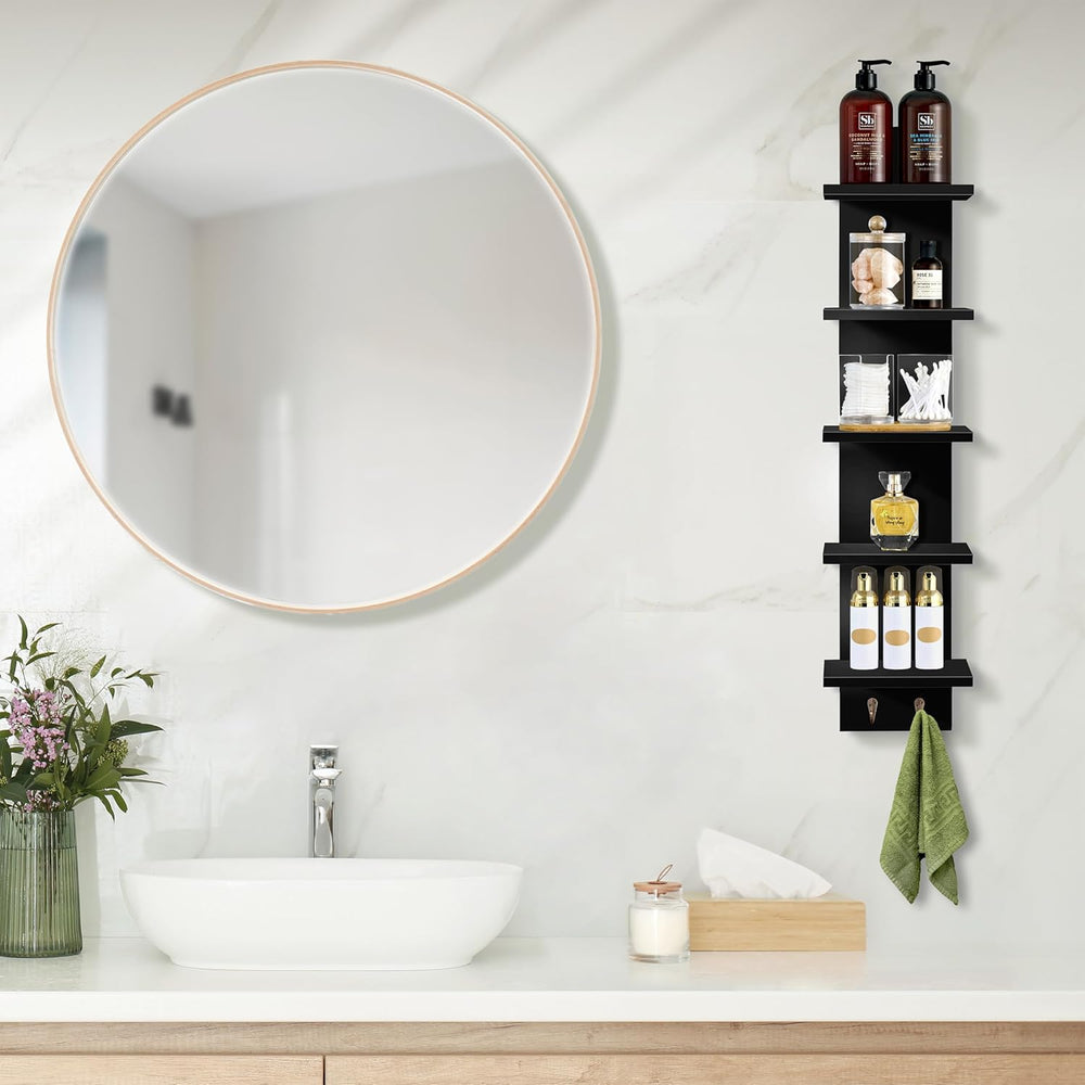 Sorbus 5-Tier Floating Wall Shelf with Hooks, 31 Inch (2 Pack, Black)