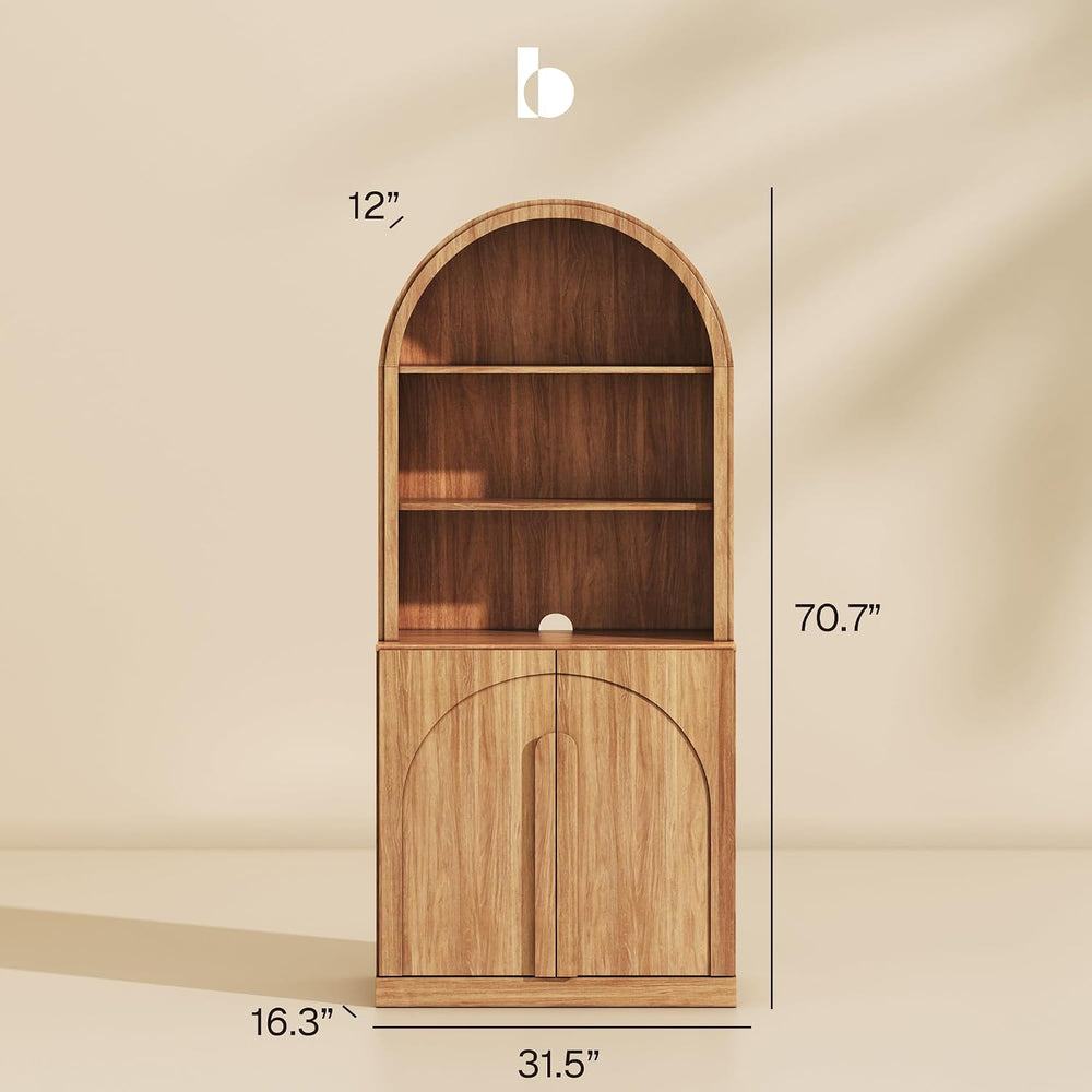 BELLEZE Set of 2 71"Tall Storage Cabinet with Arched Hutch, Wooden Sideb...