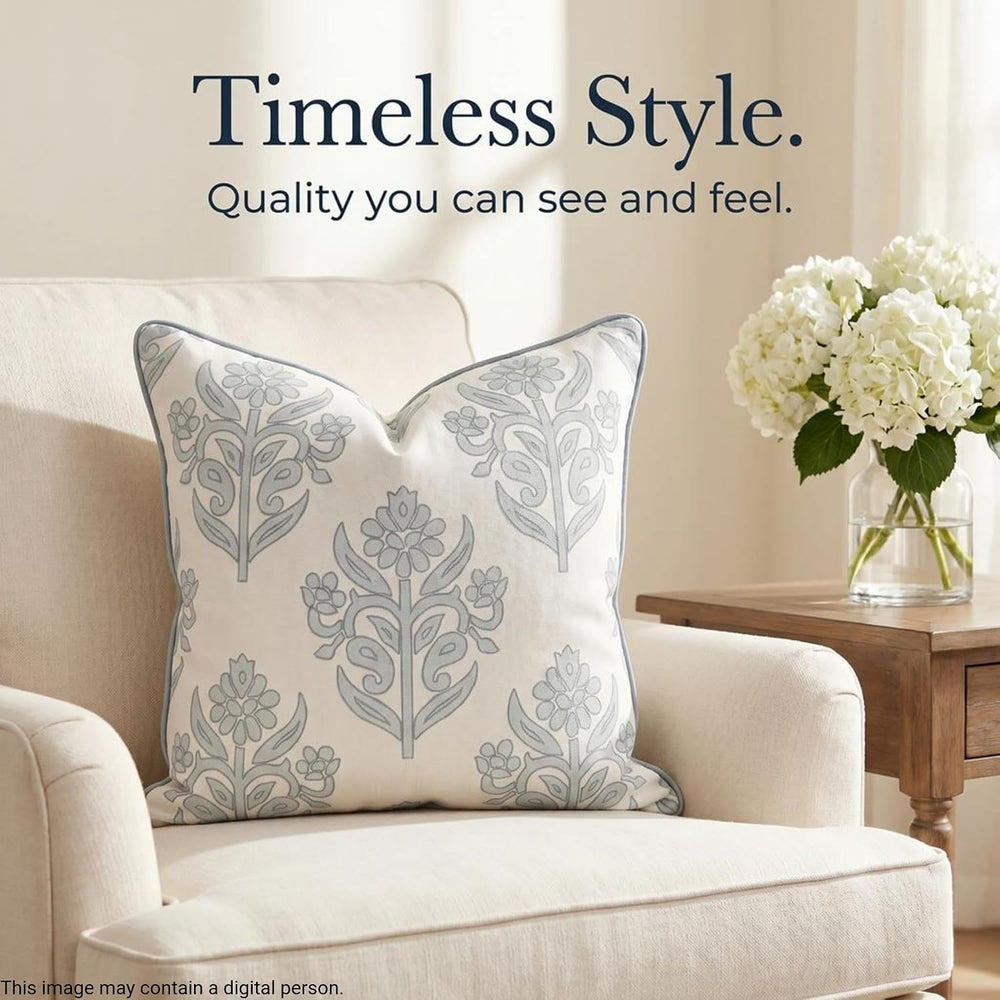 Jillien Harbor “The Naples” Floral Block Print Pillow Cover – Grey and White ...