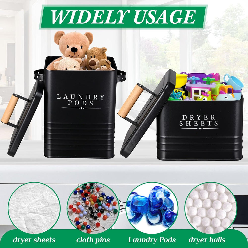 2 Pcs Farmhouse Metal Laundry Detergent Pod Container, Dryer Sheet Holder