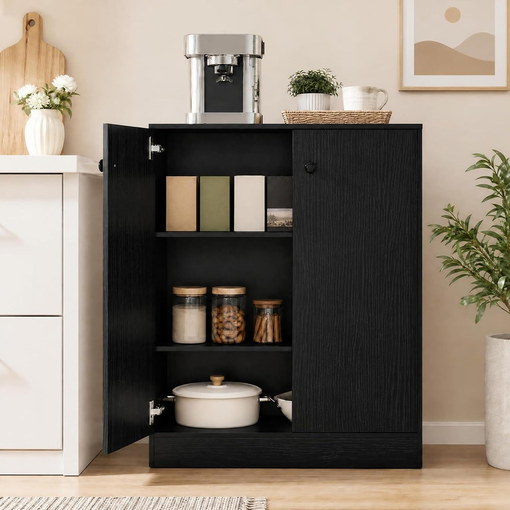 LOKO Freestanding 2-Door Storage Cabinet, Modern Floor Cabinet (Black)