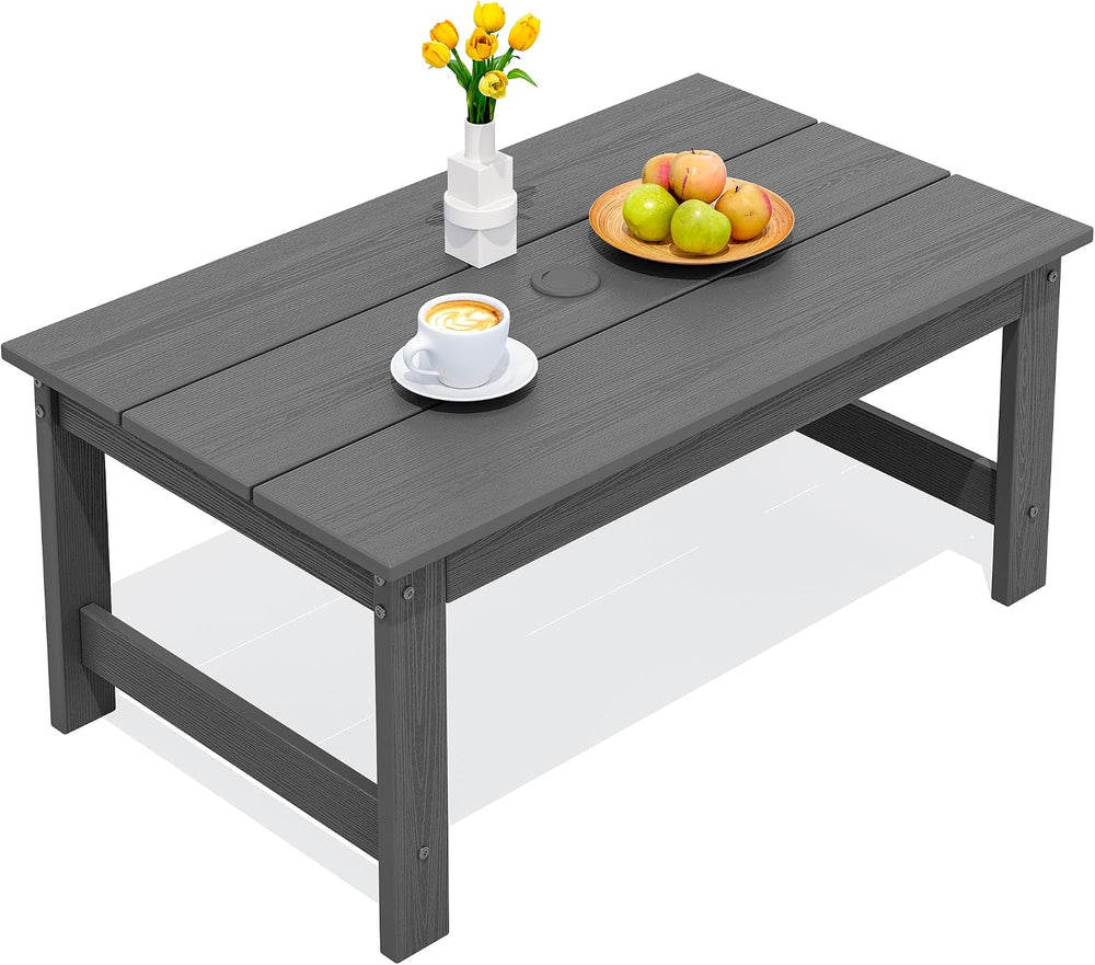SERWALL HDPE Patio Coffee Table, Rectangle Outdoor Coffee Table, All-Weather ...