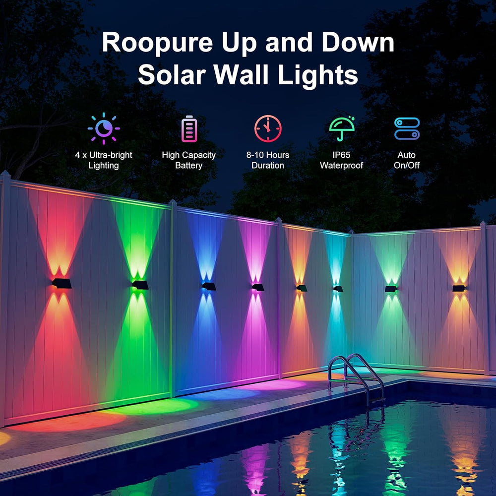8 Pack Color Changing Solar Powered Fence Light Outdoor Up and Down