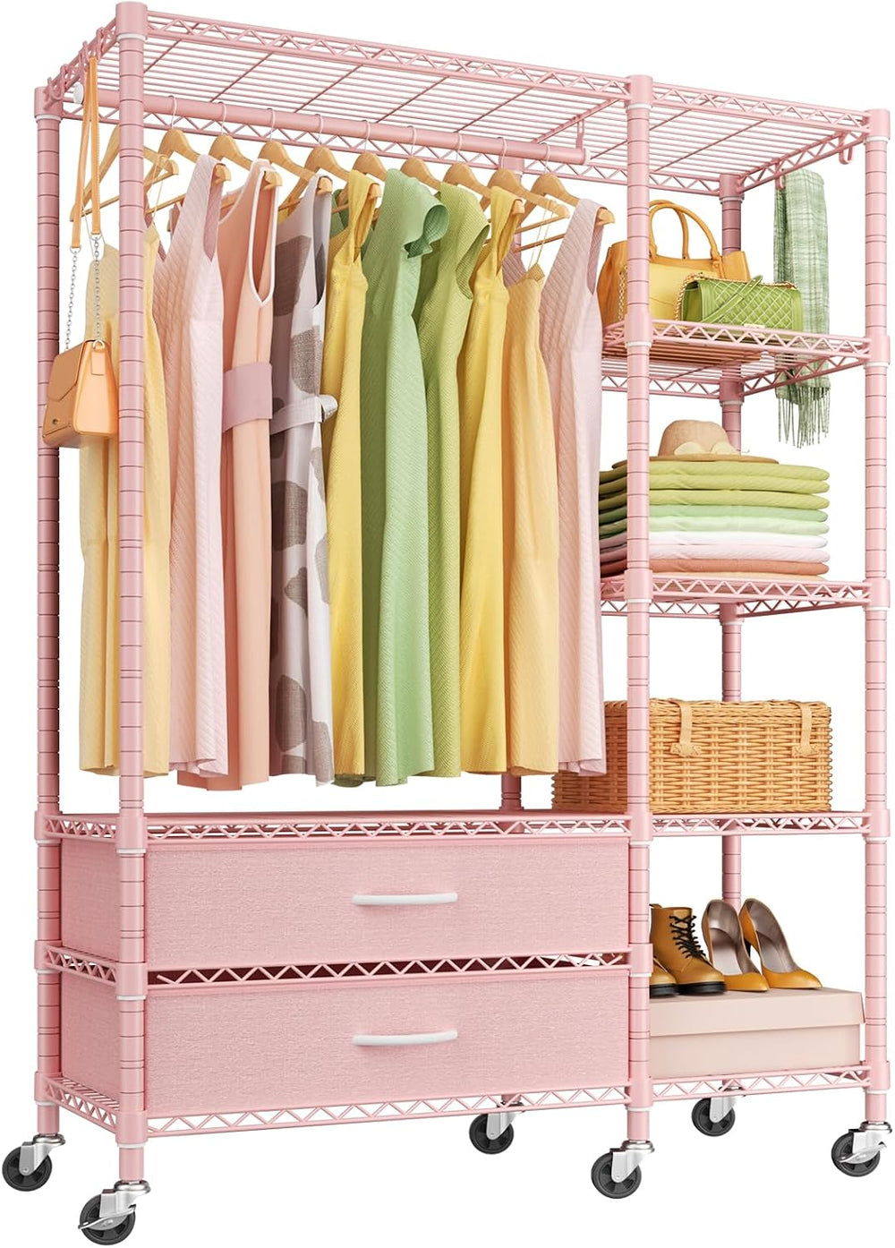 Ulif F3R Heavy Duty Clothes Rack(With Lockable Wheels)Freestanding Clothing R...