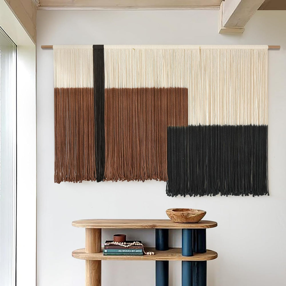 Macrame Wall Hanging Large Dip Dyed Brown Boho Fiber Art Decor 57"W*35&q...