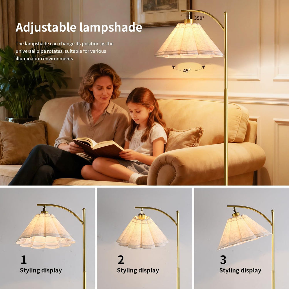 Floor Lamp with Pleated Linen Lampshade, Modern Flower Floor Lamp for Living ...