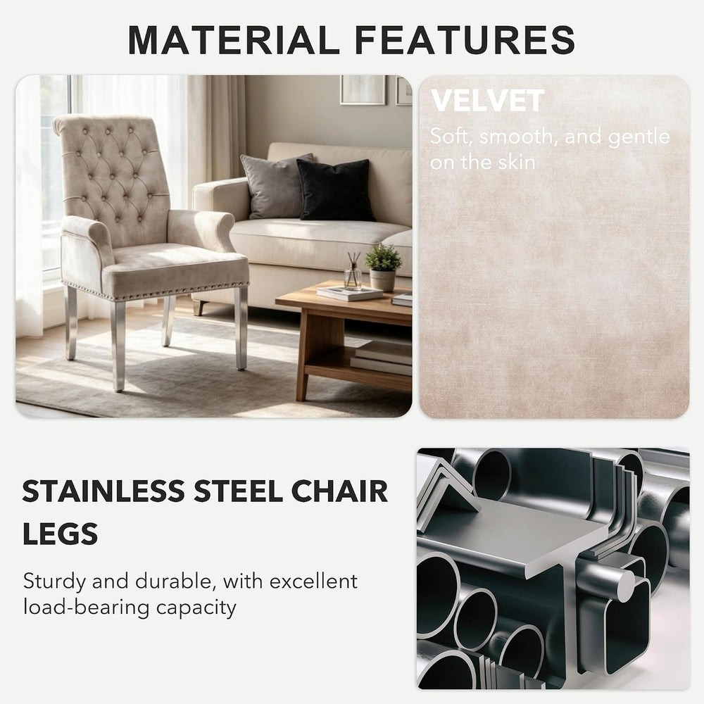 Velvet Dining Chairs with Arms, Upholstered Dining Room Chairs, Beige