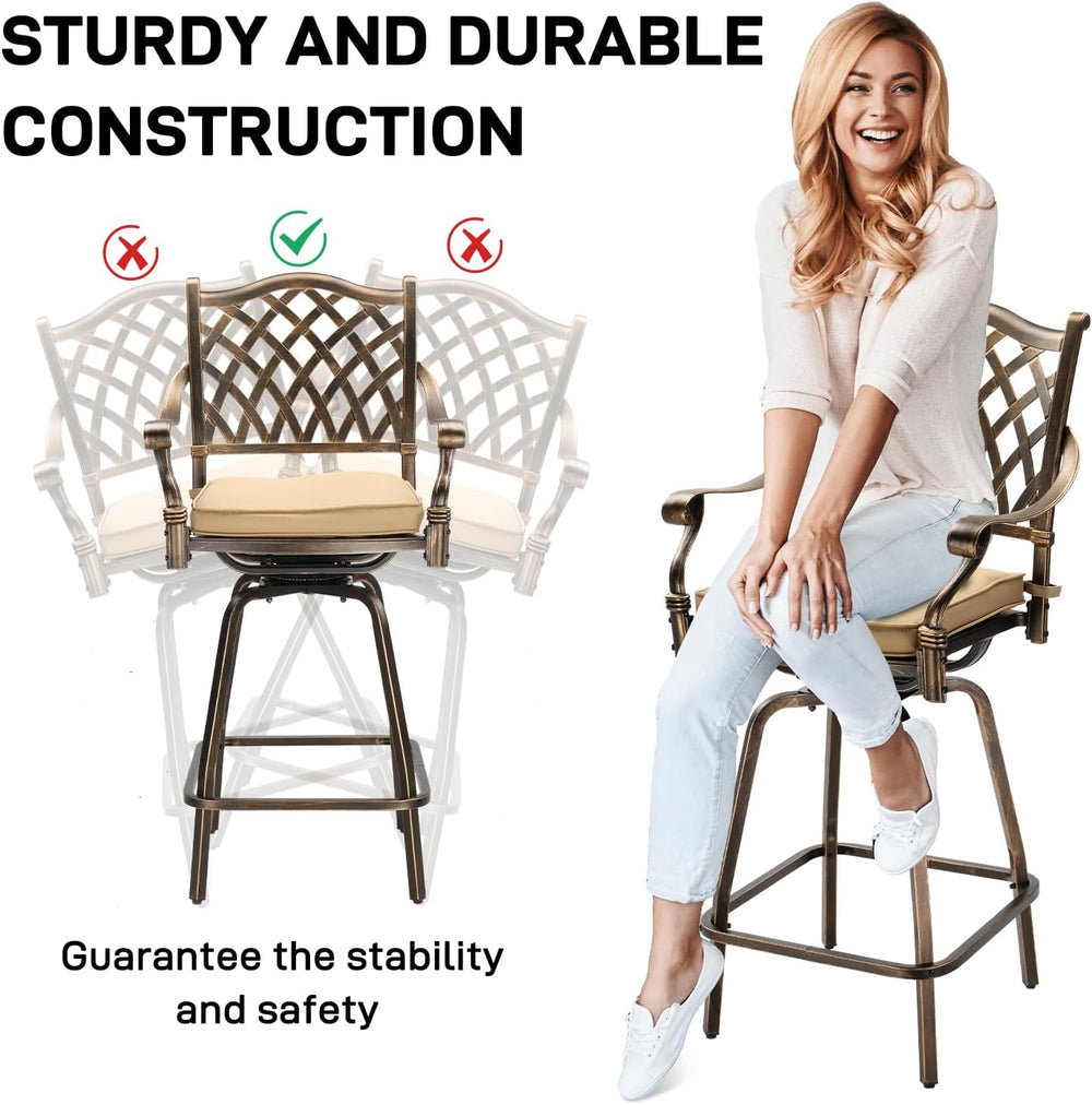 VINGLI 3 Piece Outdoor Patio Bar Set, Cast Aluminum Outdoor Swivel Bar Stools...