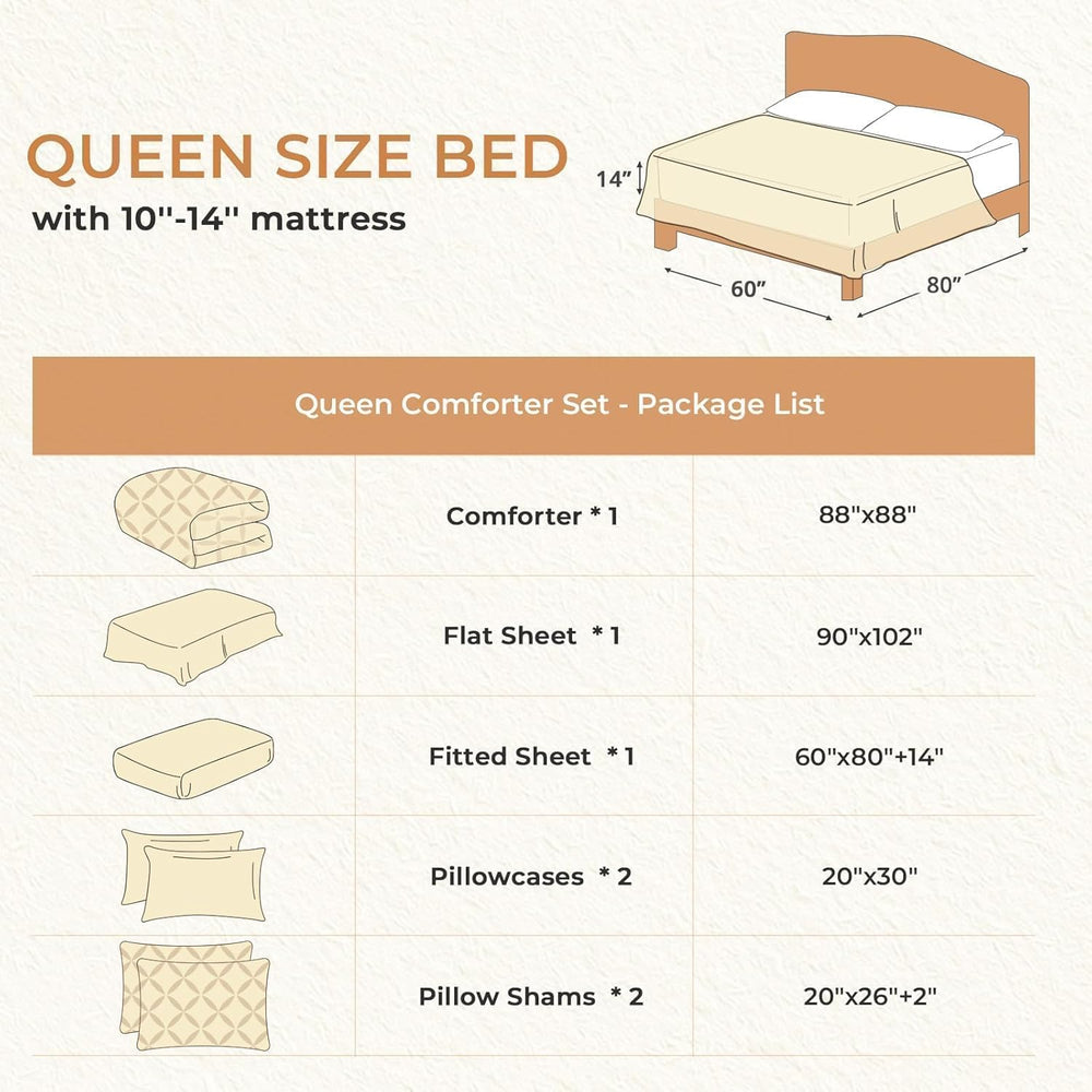 Sasttie Queen Comforter Set, 7-Piece Bed in a Bag, Pintuck Bedding Sets for A...