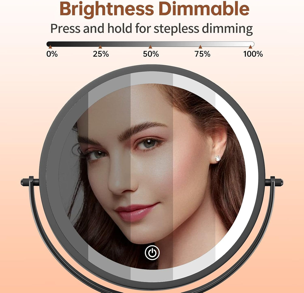 8 Inch Lighted Makeup Vanity Mirror with Lights 3 Color Dimmable, 1X/10X