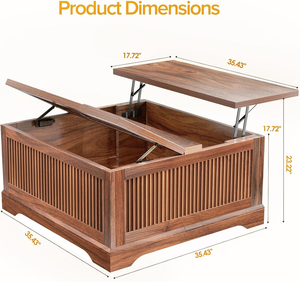 Memobarco Fluted Lift Top Coffee Table with Storage,Walnut
