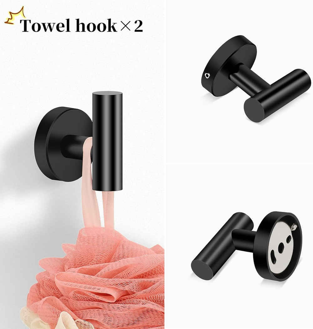 5pcs Matte Black Bathroom Accessories Set, 24 inch Towel Bar