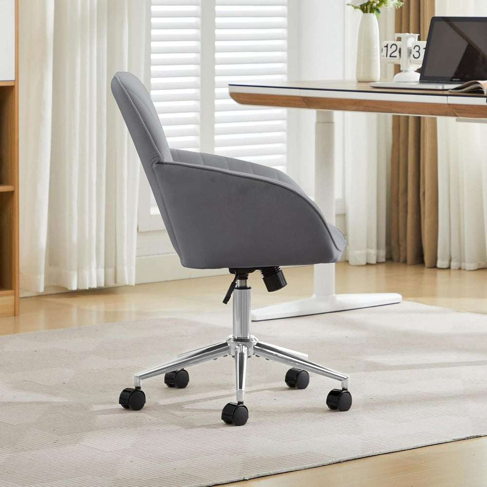 YITAI Velvet Office Desk Armchairs with Silver Base and Wheels,Modern Height ...