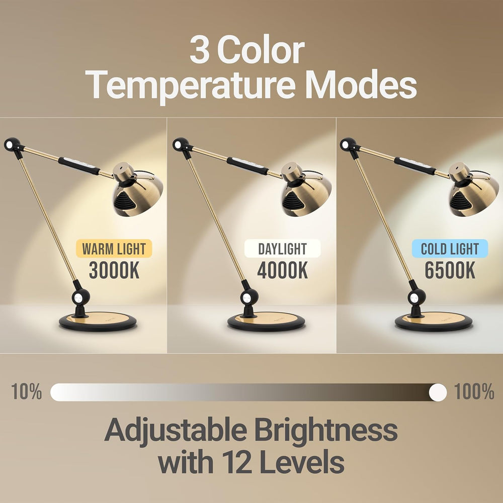 OTUS Tall LED Architect Desk Lamp for Home Office, Gesture Control, Brass