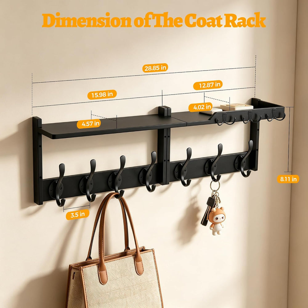29" Coat Rack Wall Mount with Shelf for Entryway,Shelf with Hooks