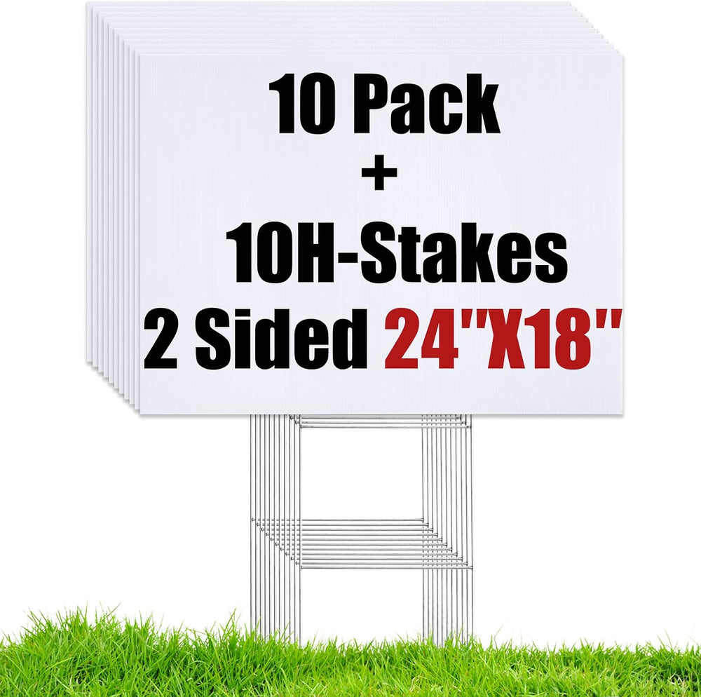 10 Large Blank Yard Signs with Stakes 18 x 24",Corrugated Plastic Lawn S...