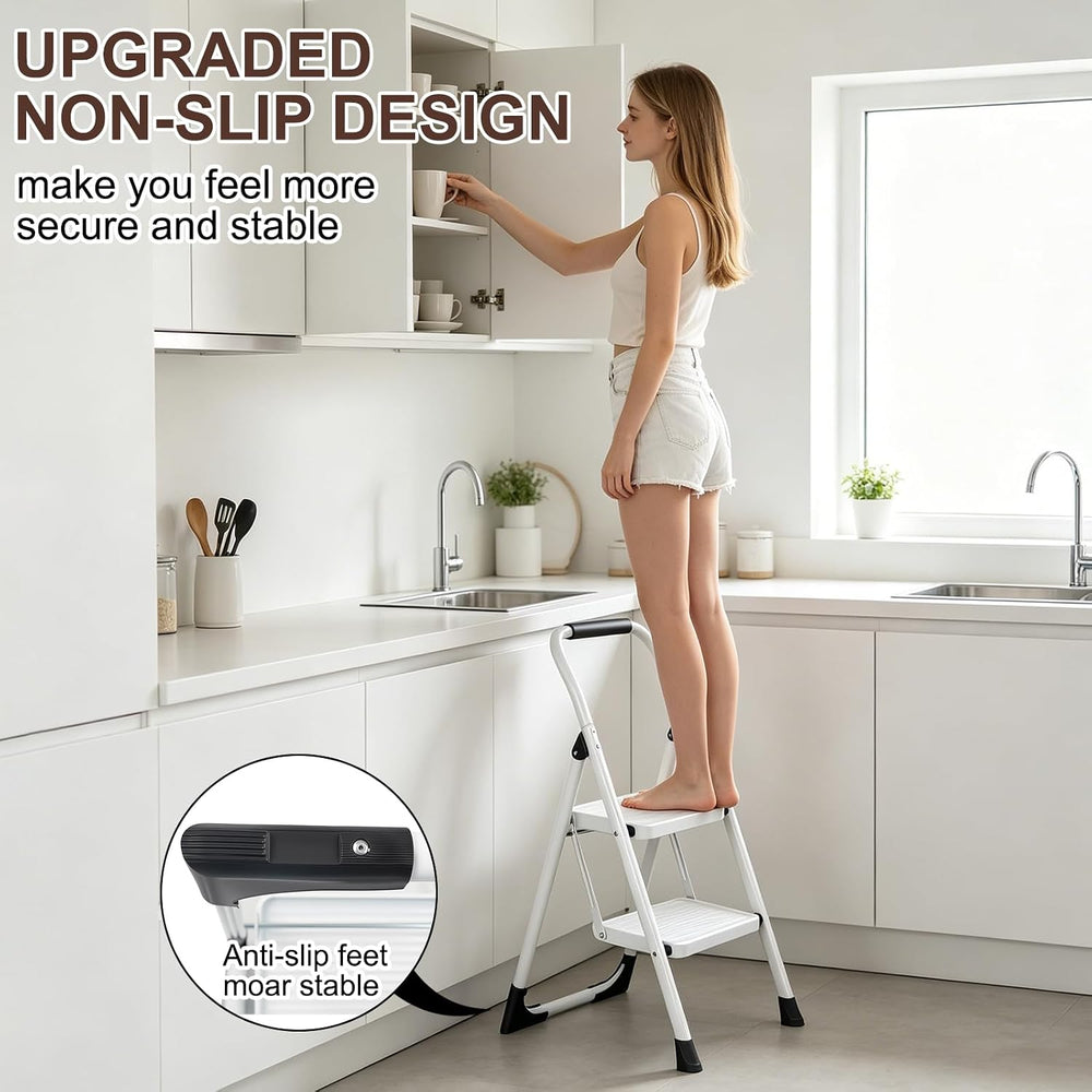 Valeo 2 Step Ladder, Folding Step Stool for Adults,White