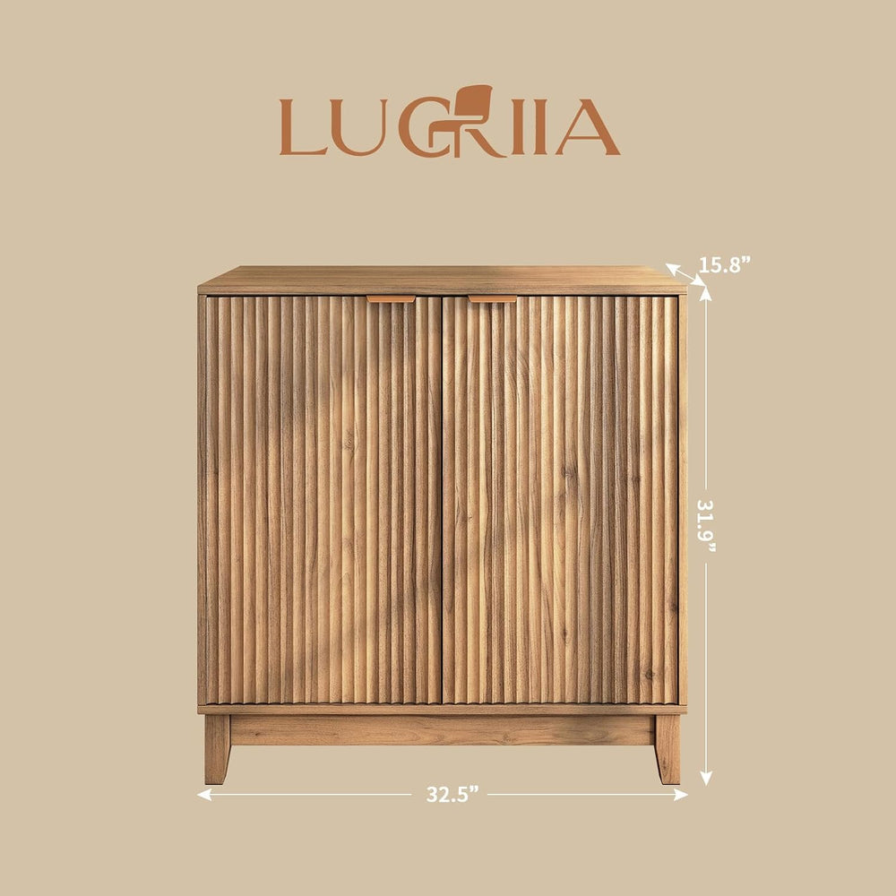 Fluted Accent Cabinet with Doors and Shelves Modern Wood Storage Cabinet for ...