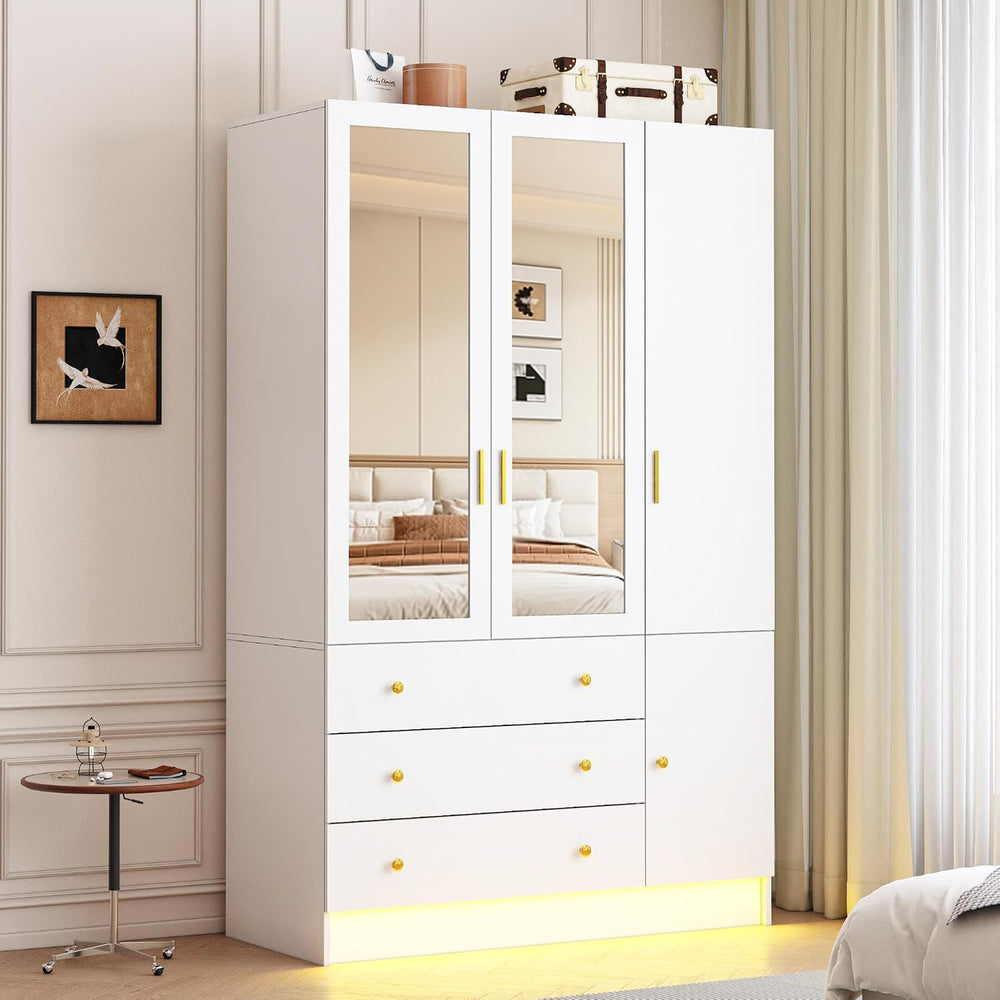 75" Tall 3 Doors Armoire Wardrobe Closet with 3 Drawers, Wooden Wardrobe...