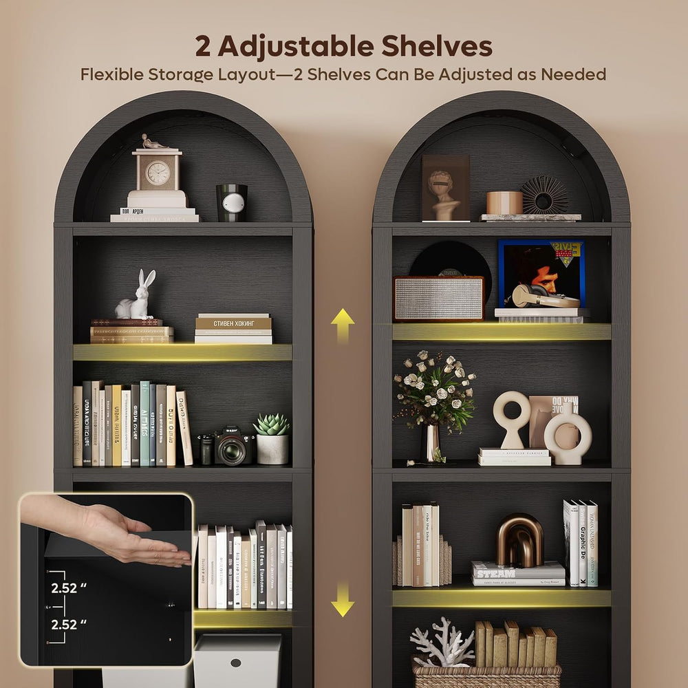 Bestier 76" Tall Arched Bookshelf with Adjustable 2 Book Shelves, Black Oak