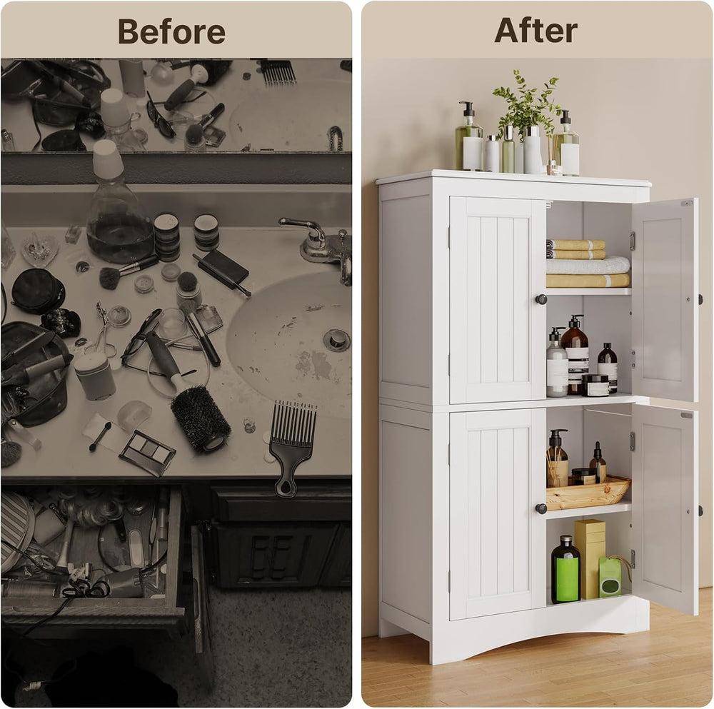 Gizoon 43" H Pantry Cabinet with 4 Doors and 2 Adjustable Shelves, White